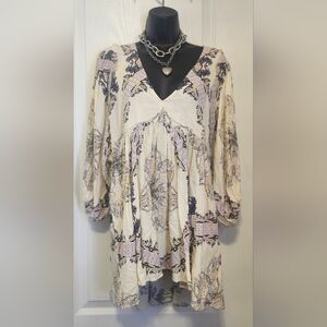 Free People Cream and Yellow Paisley Dress Size Medium EUC